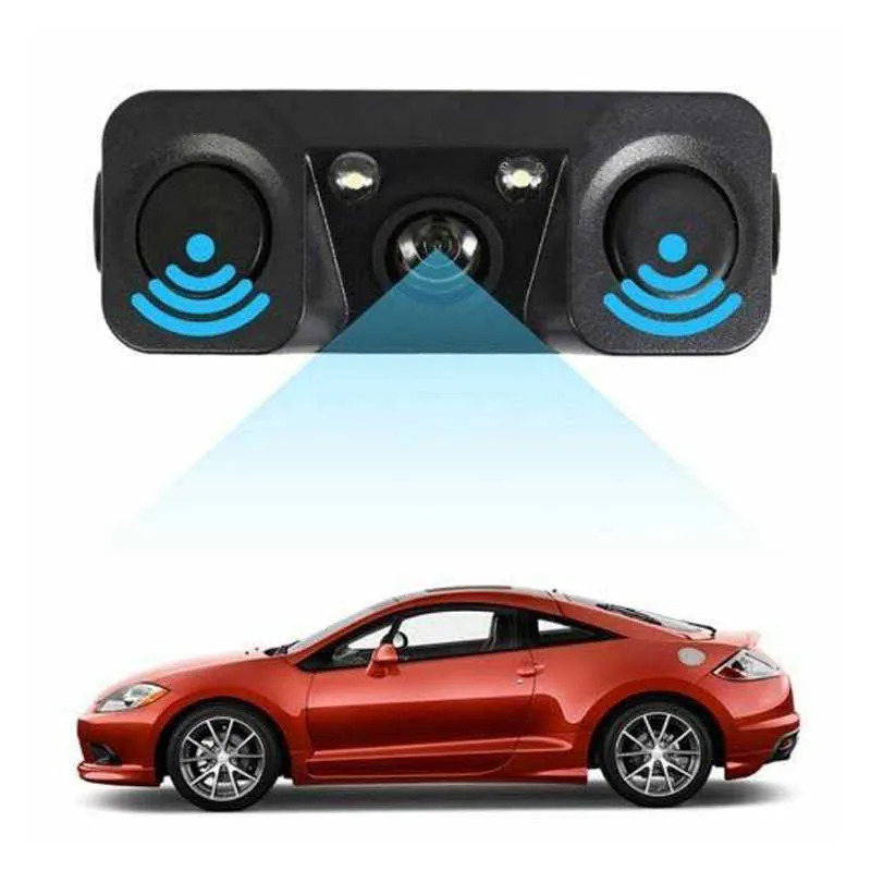 Câmera de vista traseira do carro HD 3 em 1 sensor de radar de estacionamento Sensor LED Visão noturna Câmera reversa à prova d'água