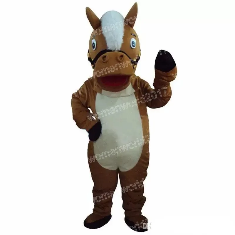 Halloween Braunes Pferd Maskottchen Kostüm Simulation Cartoon Charakter Outfits Anzug Erwachsene Outfit Weihnachten Karneval Kostüm für Männer Frauen