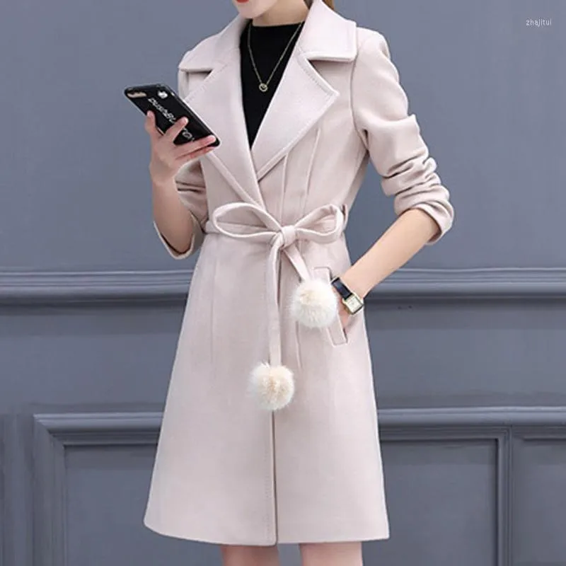 Women's Wool Women's & Blends SAGACE Women Lapel Mid-length Slim Coat Cute Little Chic Decoration With A Small Ball Long Sleeve Outdoor