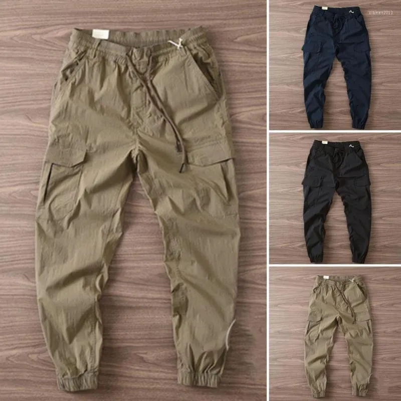 Men's Pants Flap Pockets Good Multi Elastic Waist Summer Cargo Thin Trousers Breathable Daily Clothes