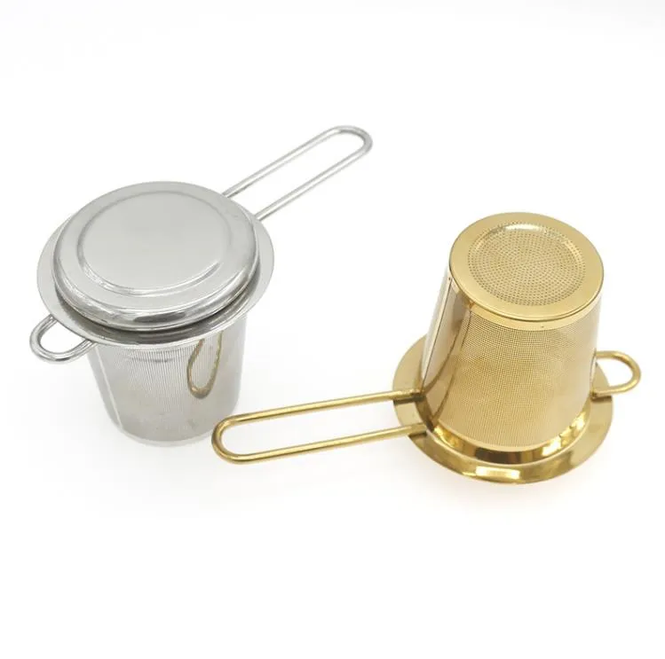 Wiederverwendbare Mesh Tee Infuser Edelstahl Siebe Lose Blatt Teekanne Filter Mit Deckel Tassen Küche Zubehör SN6799