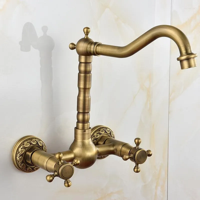 Bathroom Shower Sets European Brass Antique Wall-mounted Kitchen Faucet Rotatable Faucets And Cold Water Home Decoration