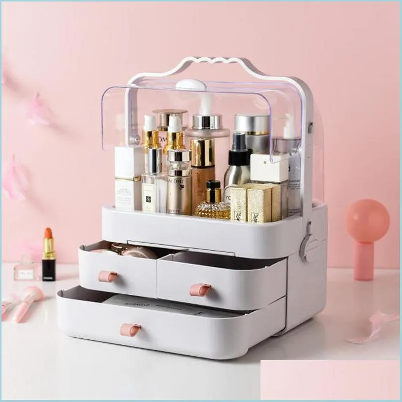 Bathroom Storage Organization Der-Type Makeup Box Large-Capacity Portable Skin Care Products Rack Jewelry Nail Polish Organizer Drop Dh2Cc