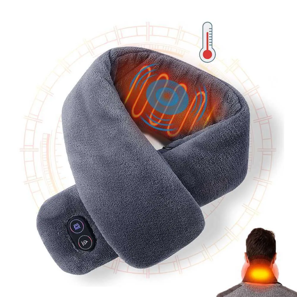 Scarves New Winter Heated Scarf Electric Heating Shawl Smart 3 Gears Massage Ajustable Rechargeable USB Neckerchief Y2209