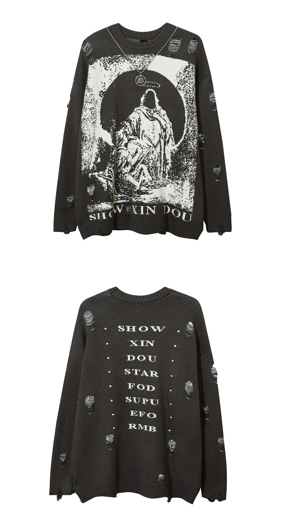 Cool Male Sweaters: Distressed Knit Pullover With Frayed Edges