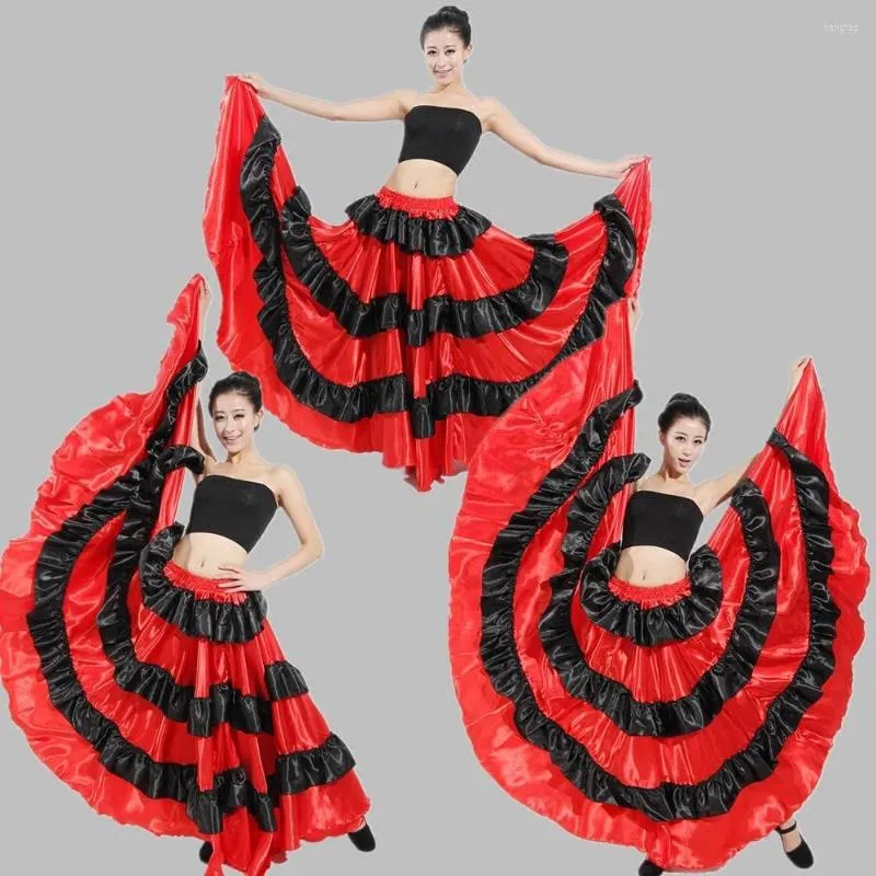 Stage Wear Women Spanish Style Flamenco Long Skirt Belly Dance Costumes Performance Party Dress Red And Black For Girl