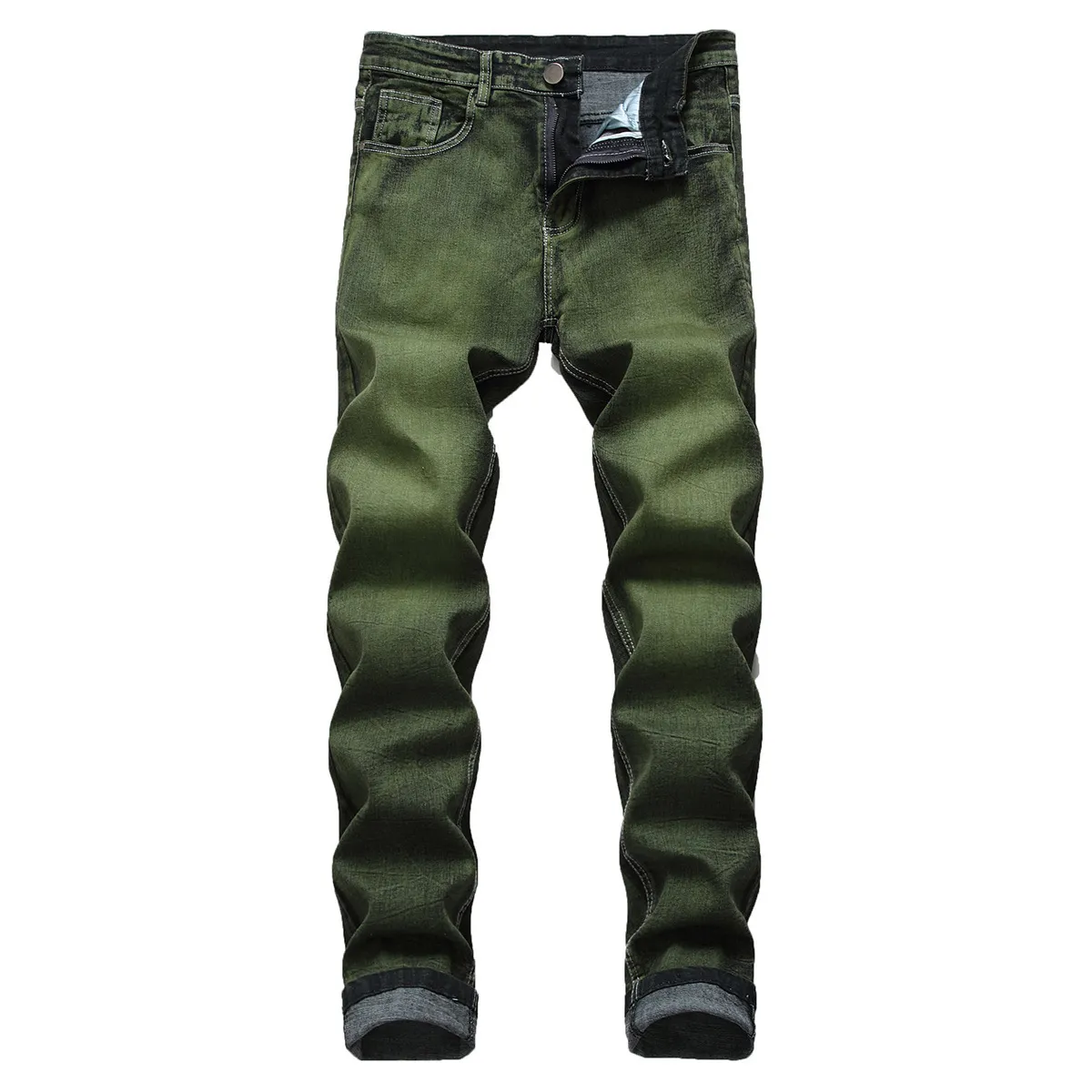 Mäns jeans grå gröna herr mode klassisk stil elastisk rak smal denim byxor hög mager manlig stor storlek 220927