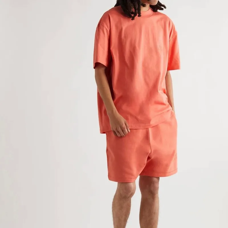 22FW 유럽 무리 티셔츠 여름 티 셔츠 하이 스트리트 캐주얼 남성 여성 플러스 크기 짧은 슬리브 TSHIRT 플리렉 반바지 달리기 바닥 트랙 슈트 세트 산호 새로운 색상