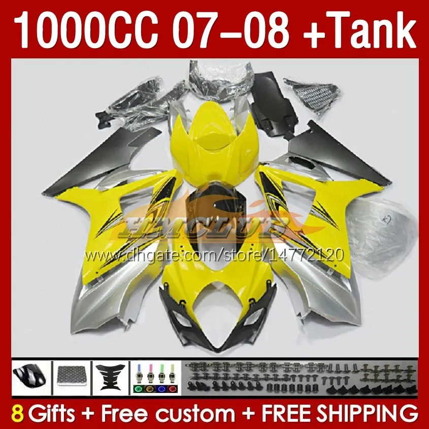 Fairings Kit Tank for Suzuki GSXR1000CC GSXR-1000 K7 GSXR 1000 CC 07-08 Podywork 158no.95 1000CC GSXR1000 2007 2008 Body GSX-R1000 GSX R1000 07 08 Fairing Yellow Stock Stock