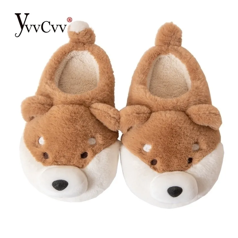 Pantofole YvvCvv Lovely Dog Donna Fuzzy Platform Inverno Caldo Peluche Scivoli Indoor Fluffy Furry Divertenti Scarpe 220926