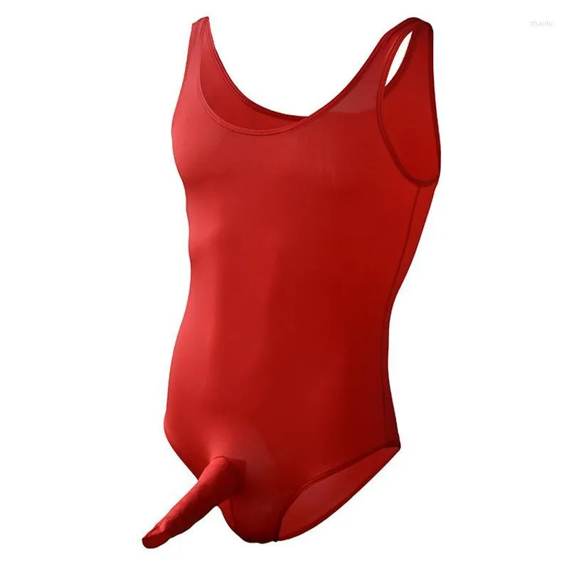 Herrkroppsskalar herr sissy män underkläder ärm påse påse penis bodysuit sexig shaper hög gaffel is siden slip material genomskinlig