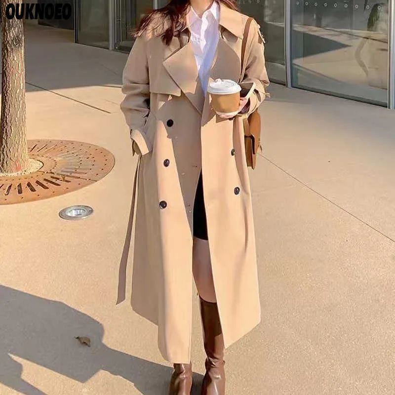 Trench Donna Lungo Trench Cappotto Moda Coreano Streetwear Lusso Allentato Mantello Casual Elegante 2022 Sottile Autunno Giacca a vento da donna Cappotto Y2209