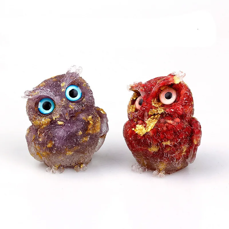 Decorative Objects Figurines 100% Natural Crystal Stone Animal Gravel Owl Crafts Resin Hand Made Small Figurine Make Table Home Collect Gift 220928