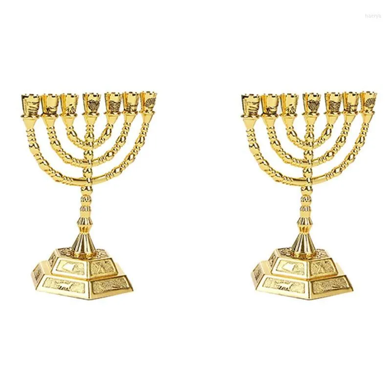LCandle Menorah Candle Holders Golden Jewish Candelabra For Hanukkah 7 Branch Candlesticks From