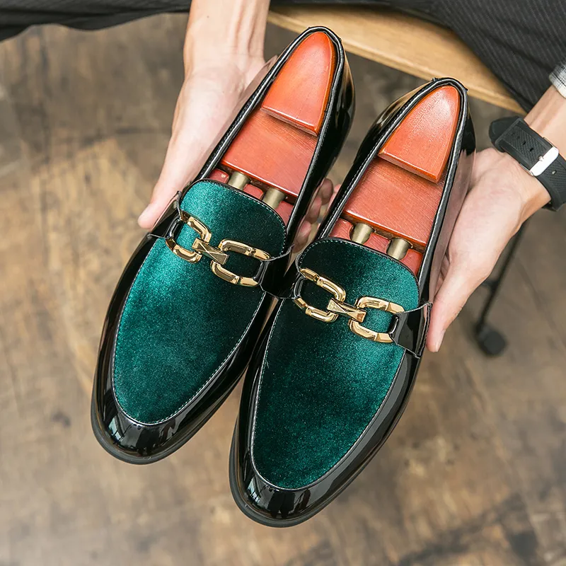 Mode loafers män skor klassisk färg matchande pu sömmar sammet runda huvudmetall spänne affär casual bröllop dagligen ad283