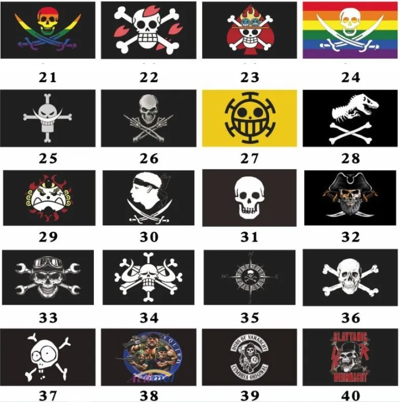 52 Styles Jolly Roger Pirate Bayrak Çapraz Kemik Banner Polyester Cadılar Bayramı Parti Bar Kulübü Perili Konak Dekor 3x5 FT Etkinlik Malzemeleri P0928