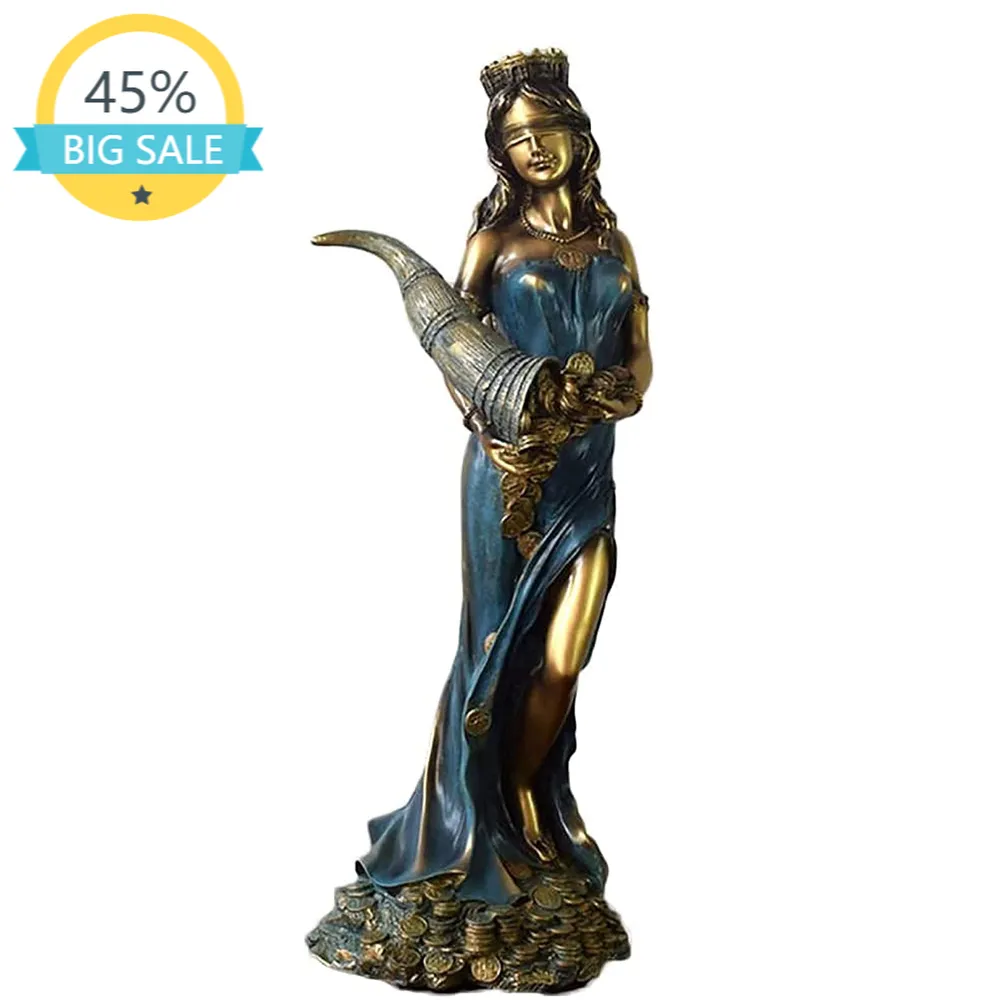 Decoratieve objecten Figurines geblinddoekte Fortuna -standbeeld - Oude Griekse Romeinse godin van Fortune en Luck Sculpture in Premium Cold Cast Bronze 220928