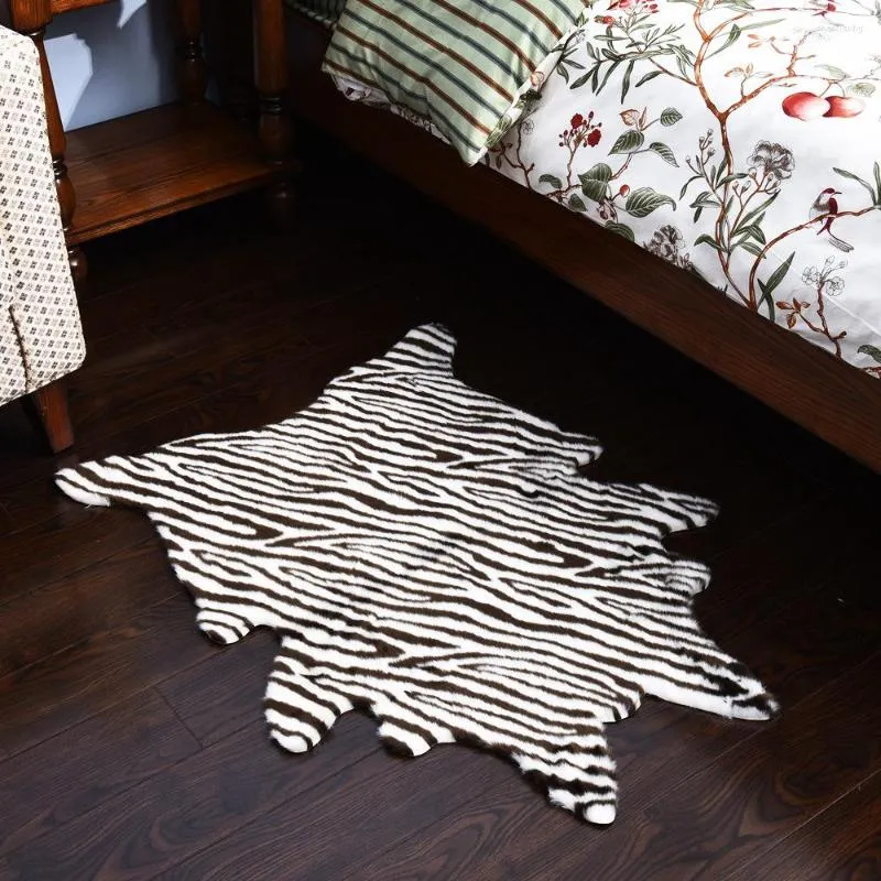 Carpets Zebra Stripe Printed Rug Cowhide Faux Skin Leather Non-Slip Antiskid Mat 110X150CM Imitation Animal Carpet For Home