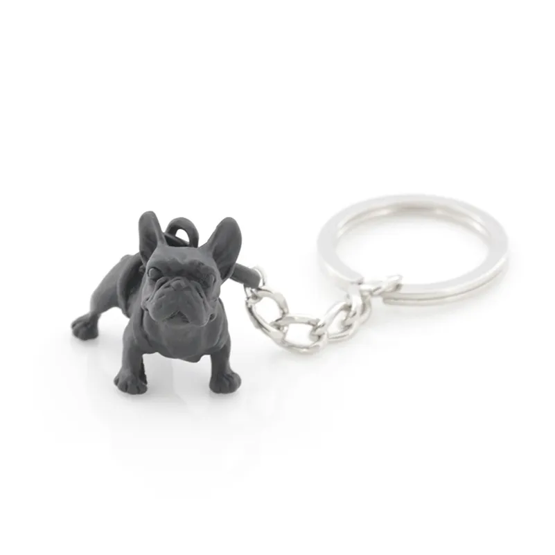 Schlüsselanhänger aus Metall, schwarz, französische Bulldogge, niedlicher Hund, Tier-Schlüsselanhänger, Schlüsselanhänger, Damen-Taschenanhänger, Haustier-Schmuck, Geschenk, Großhandel, Bulk-Lots 220516