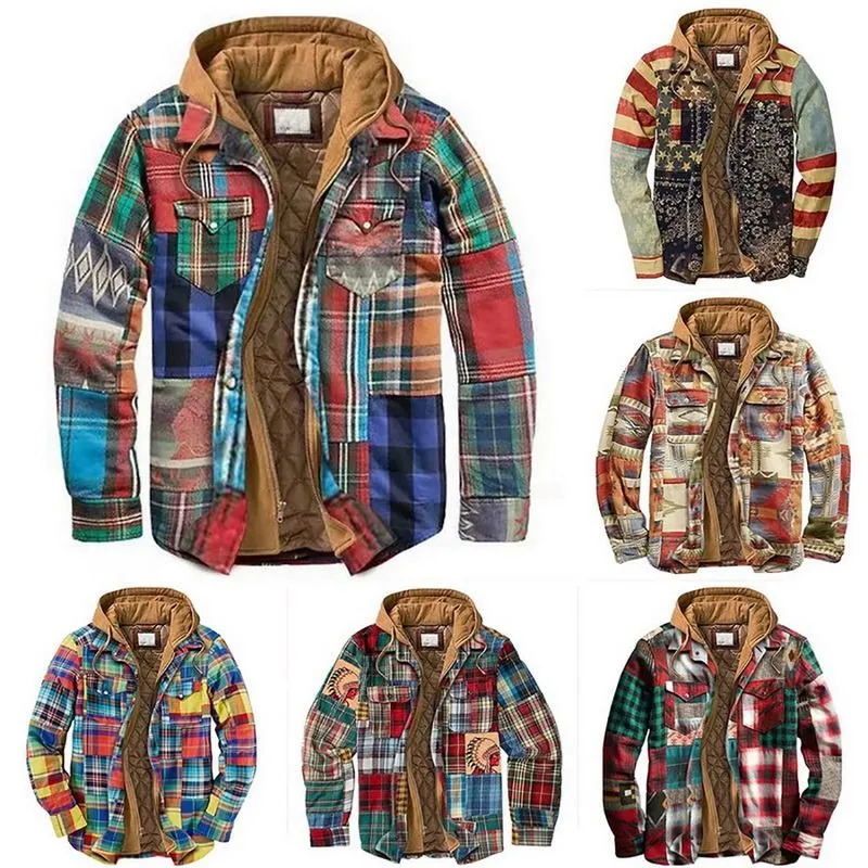 Vestes pour hommes hommes rétro Vintage printemps hiver à manches longues chemise à carreaux veste pour manteau à carreaux pardessus poche à capuche