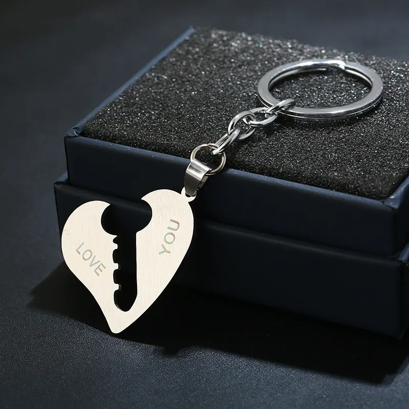 Stainless Steel Heart Keychains I Love You Couple Keychain Key Pendant Valentine`s Day Gift Keyring