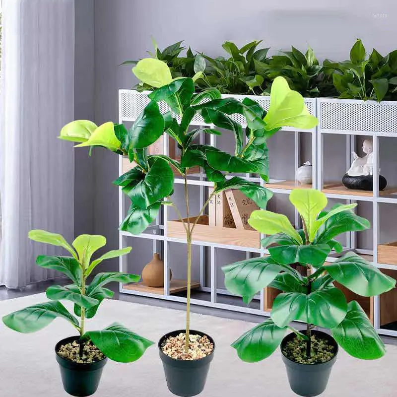 Decorative Flowers 70cm 3 Heads Large Artificial Magnolia Tree Tropical Fake Plants Tall Branch Plastic Green Banyan Leaves For Home Office