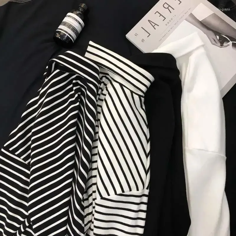メンズTシャツストライプ特大の黒い白い長袖メンズTシャツハラジュクルーズグランジパンクカジュアルトップハイプルオーバーストリート