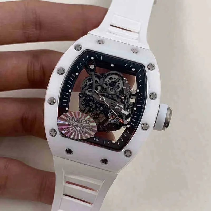 Multifunctionele superclone 2022 Mens Automatisch mechanisch horloge Witte Richa Milles Ceramic Hollow Out Personaliseerde Fashion Luminous Tape