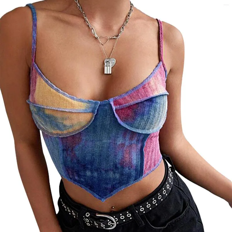 Débardeurs pour femmes Crop Top Motif Tie-Dyed Camisole Self Cultivation Exposed Nombril Sexy Fashion Summer Women Tank