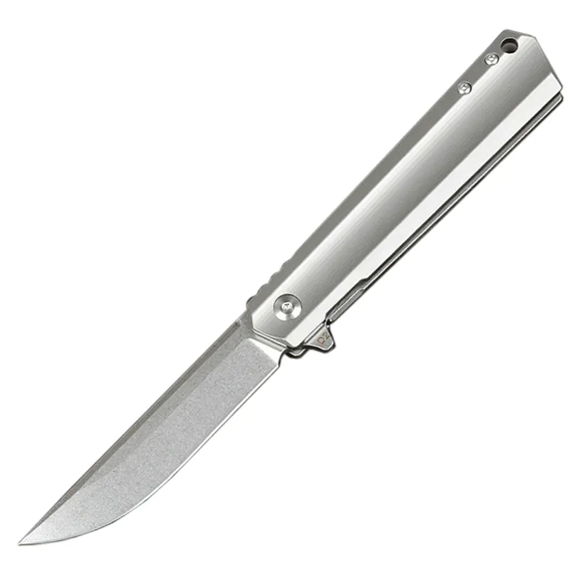 Gorący M6674 Flipper Solding Nóż D2 Kamienne Pranie Point Blade CNC TC4 TITANIUM ALLOY BALL BALL BALL EDC Pocket Folder z nylonową torbą