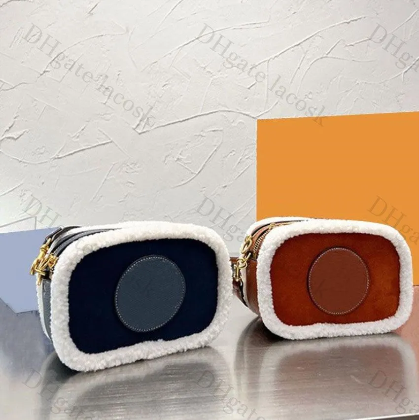 양모 양모 카메라 겨울 숄더 가방 여성 플랩 크로스 바디 패션 진짜 가죽과 양모 핸드백 지갑