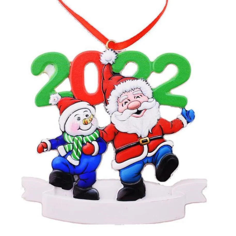 2022 Décoration de Noël Pendentif en résine DIY Nom manuscrit Père Noël Bonhomme de neige Ornements d'arbre de Noël 6 Styles DHL