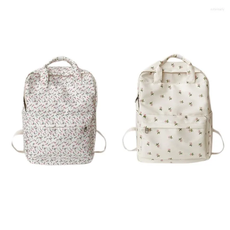 Sacs d'école Moyen Nylon Femmes Sacs À Dos Casual Léger Daypack Anti-Vol Bookbag Avec Mignon Imprimé Floral Pour Les Adolescentes