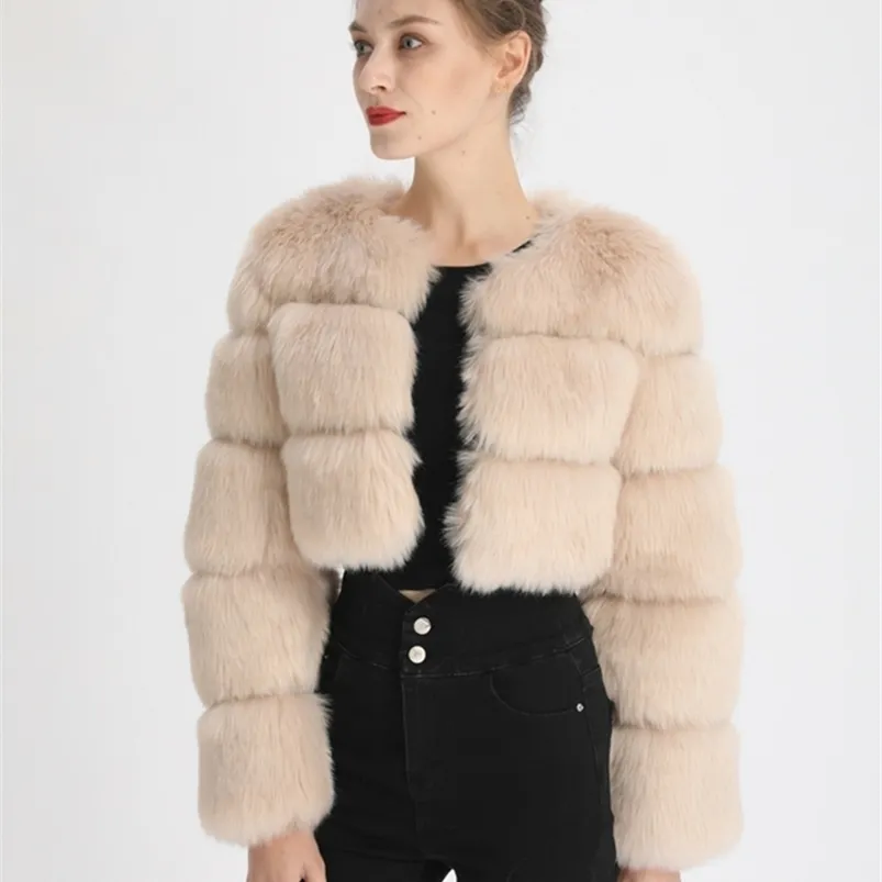 Women's Fur Faux ZADORIN Fashion Women Crop Top Coat Winter Thick Fluffy Long Sleeve Short Style Slim ry Jacket Coats 220927