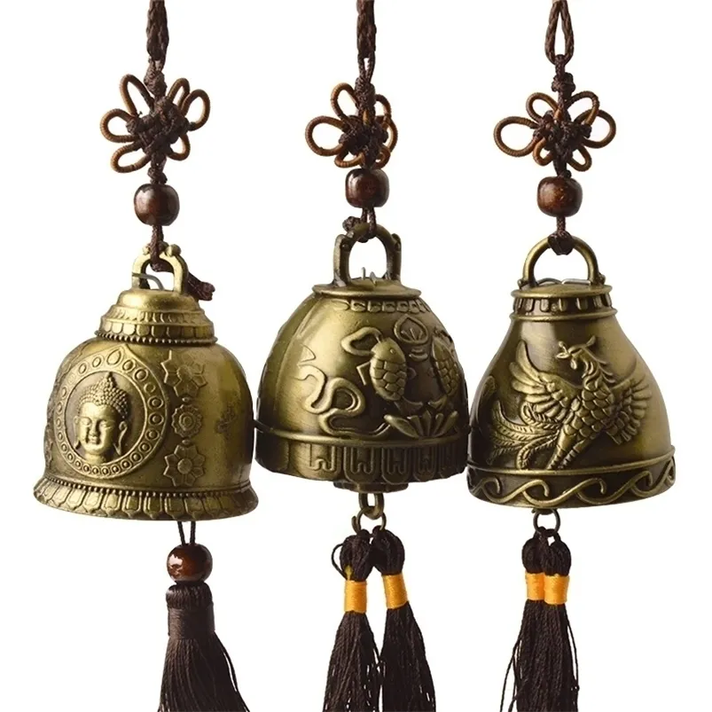 Decorative Objects Figurines Feng shui Buddhism Copper Bell Religious Wind Buddha Home Hanging Decoration Blessing for Luck Chime Car Decor Crafts 220928