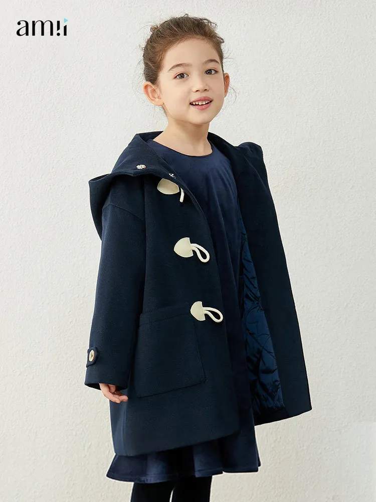 Перекрытие Amii Kids Girl En Зима сгущения теплое пальто контрастное капюшон для подростковых детей Outwear 22130131 220927