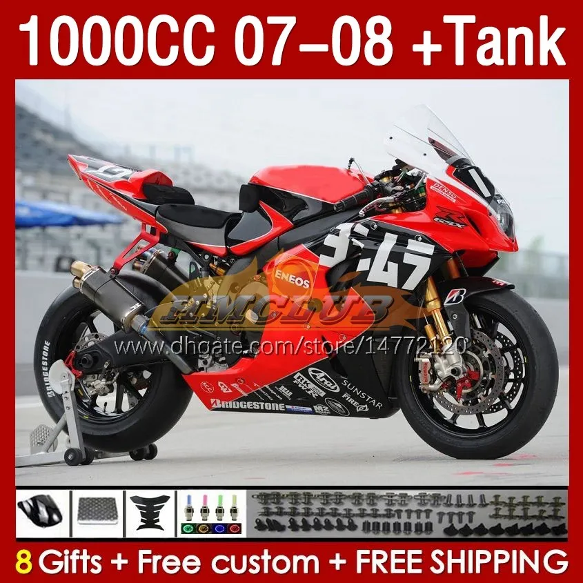 & Tank Fairings For SUZUKI GSXR-1000 K7 GSXR 1000 CC GSXR1000 2007 2008 Bodys 158No.80 1000CC GSX-R1000 2007-2008 Bodywork GSX R1000 07 08 Full Fairing Kit red stock blk