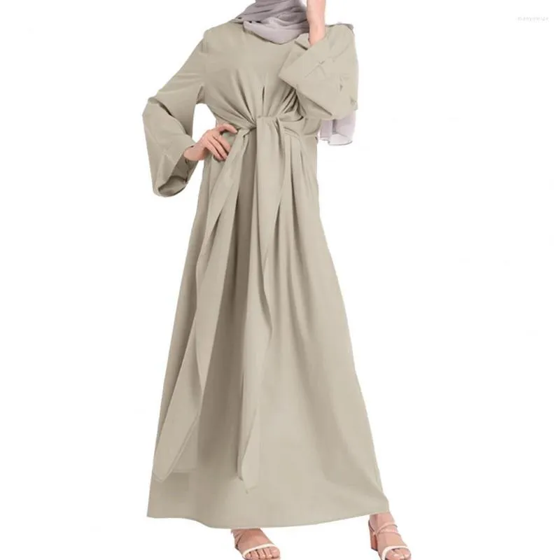 Robes décontractées Été Femmes Style Maxi Robe Lâche Abaya Nidha Manches longues Couleur unie Dubaï Turquie Robe modeste Kaftan Islam294G