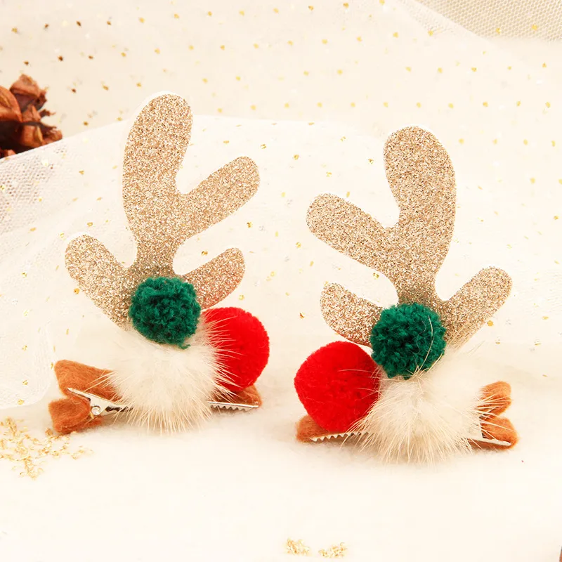 Fourniture de fête Nouvelle bijoux en épingle à cheveux de Noël mignon rouge et verdure Gold Powder Clip Clip