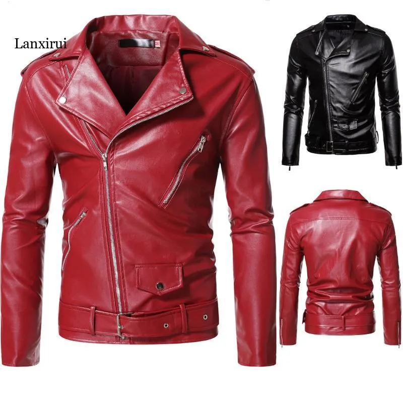 Men's Leather Faux Autumn Winter Men Jacket Fashion Moto Biker PU s Coat Male Red 220927