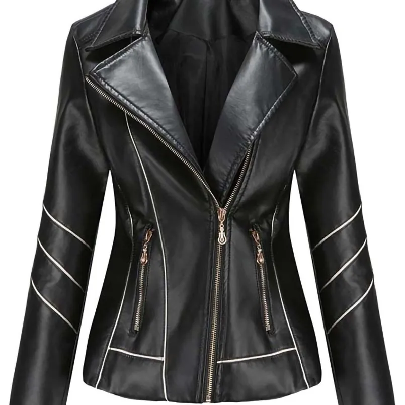 Damesleer Faux Autumn Winter Black Jackets Vrouwen lange mouw plus size zipper Basic jas Turn-down Collar Motor Biker Jacket 220928