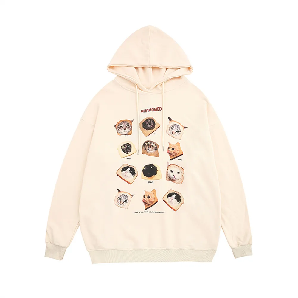 Hip Hop Men Hoodie Sweatshirt Harajuku Funny Cat Print Casual Cotton oversized Hooded pullover Fashion Loose Long Sleeve Y2K
