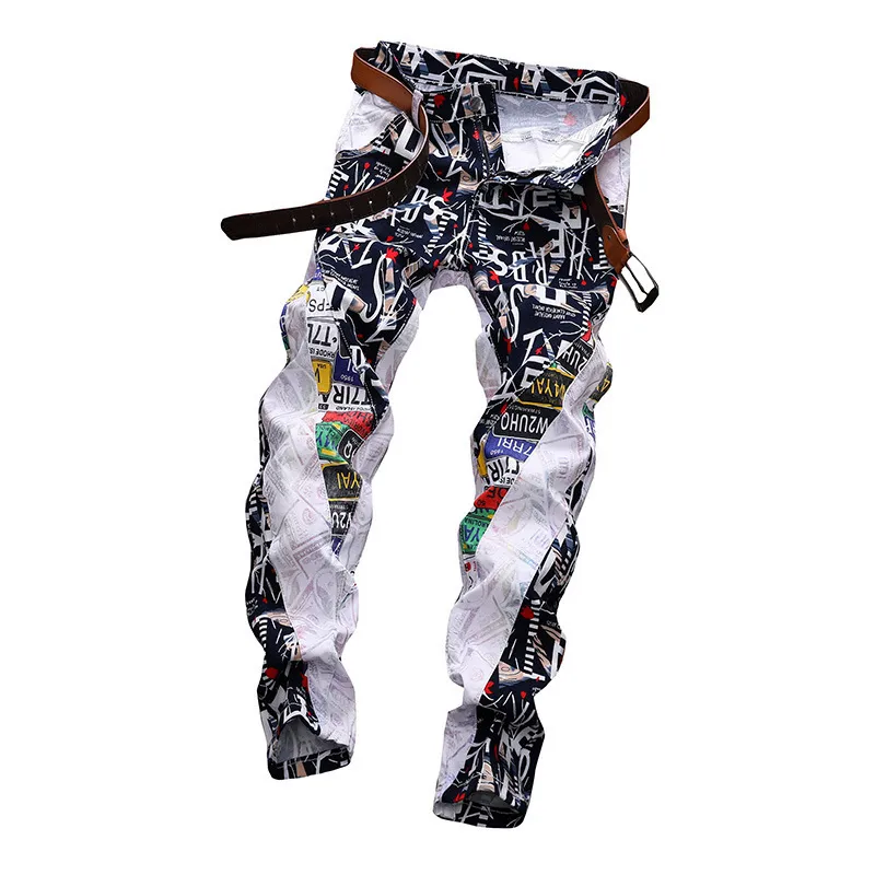 2021 New European American Men Colored Jeans Spring Alphabet Digital Printing Pants Men