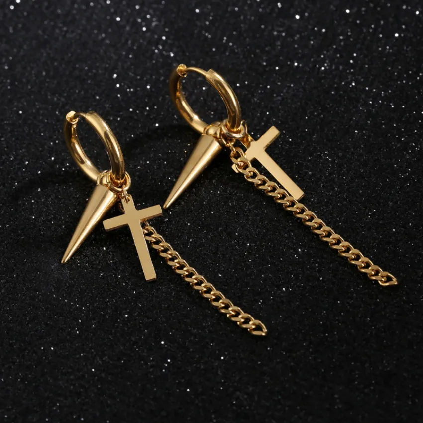 Stainless Steel Bullet Cross Charm Hoop Earrings Hip Hop Stud Earrings for Men Women Fashion jewelry gift