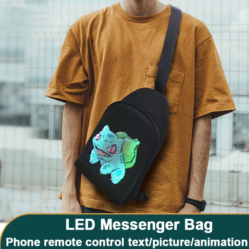 LED -gadget utomhus messenger väska led skärm skärm män sling crossbody axel väskor ljus reklam wifi kontroll promenad trådlös ryggsäck för man kvinna
