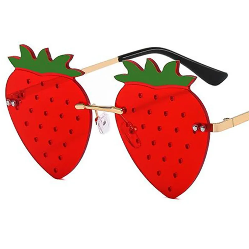 Nieuwe randloze zonnebrillen unisex Strawberry Sun Glazen holle lens bril Anti-UV-bril voor maskerade Halloween-bril sierlijsten