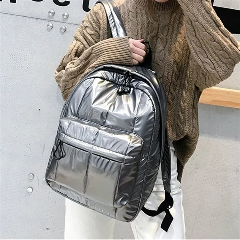 Schultaschen Mode Raum Gepolsterte Frauen Rucksäcke Winter Daunen Baumwolle für Teenager Designer Reisetasche Weibliche Große Geldbörsen 220926