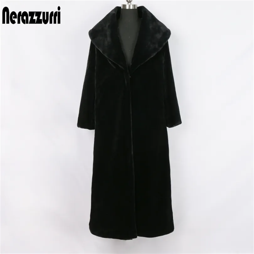 FURE WOMENT FUAX NERAZZURI DŁUGO czarny zimowy płaszcz Kobiety Sleeve plus rozmiar elegancki puszysty norek płaszczy 6xl 7xl 220926