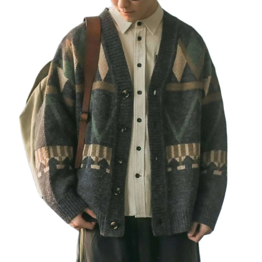 남자 스웨터 스프링 가을 남성 카디건 패션 레트로 올 매치 아웃웨어 스웨터 남성 vneck 격자 무늬 캐주얼 아늑한 스웨터 220928