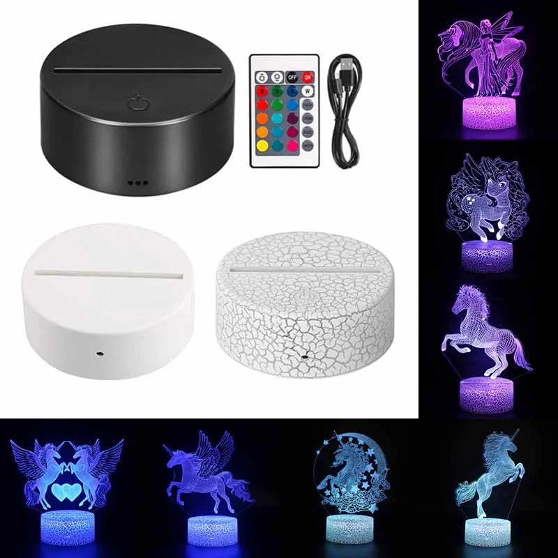 3D LED Unicorn Night Lamp Light Remote 16 Colors Unicorn Lâmpadas Luzes de base para crianças Presente